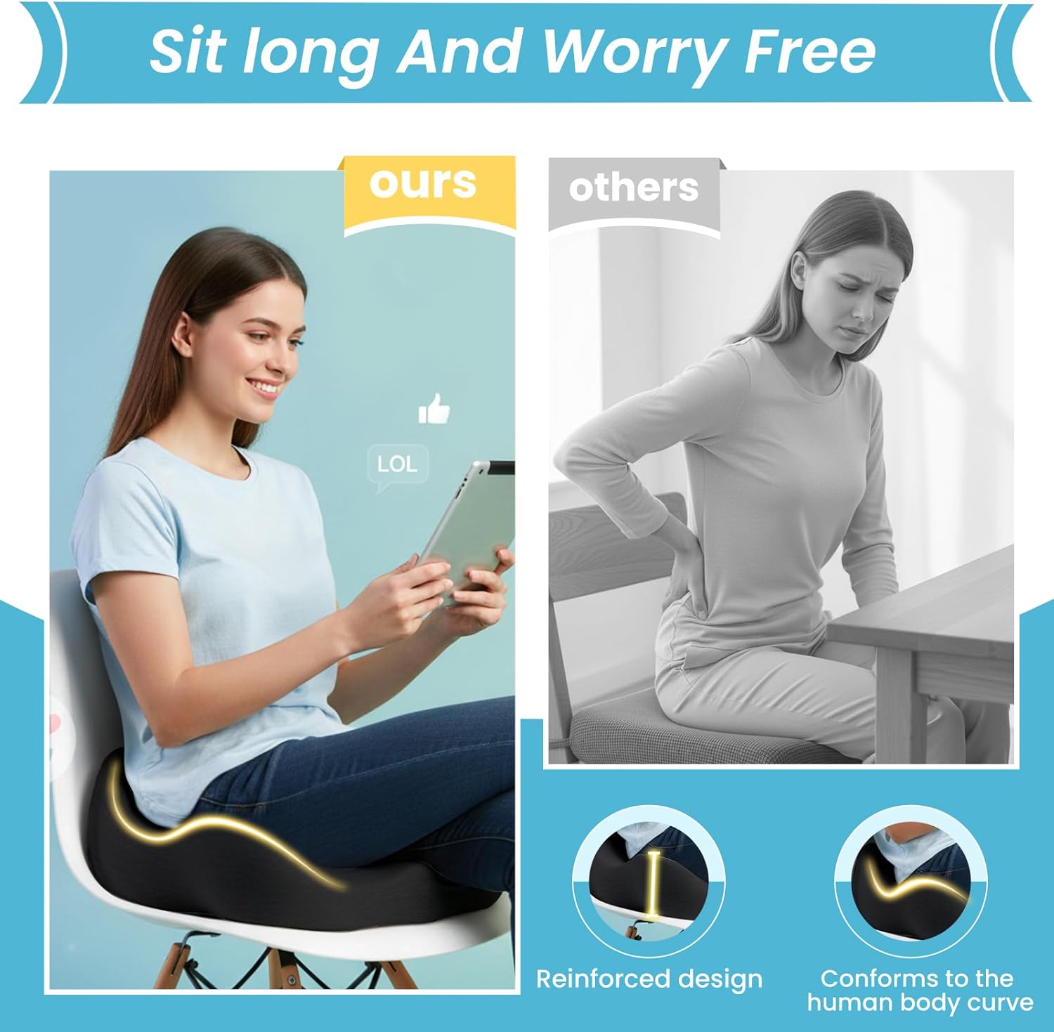 Comfortable Coccyx Seat Cushion 🛋️ - Perfect for Wheelchairs & Office Chairs