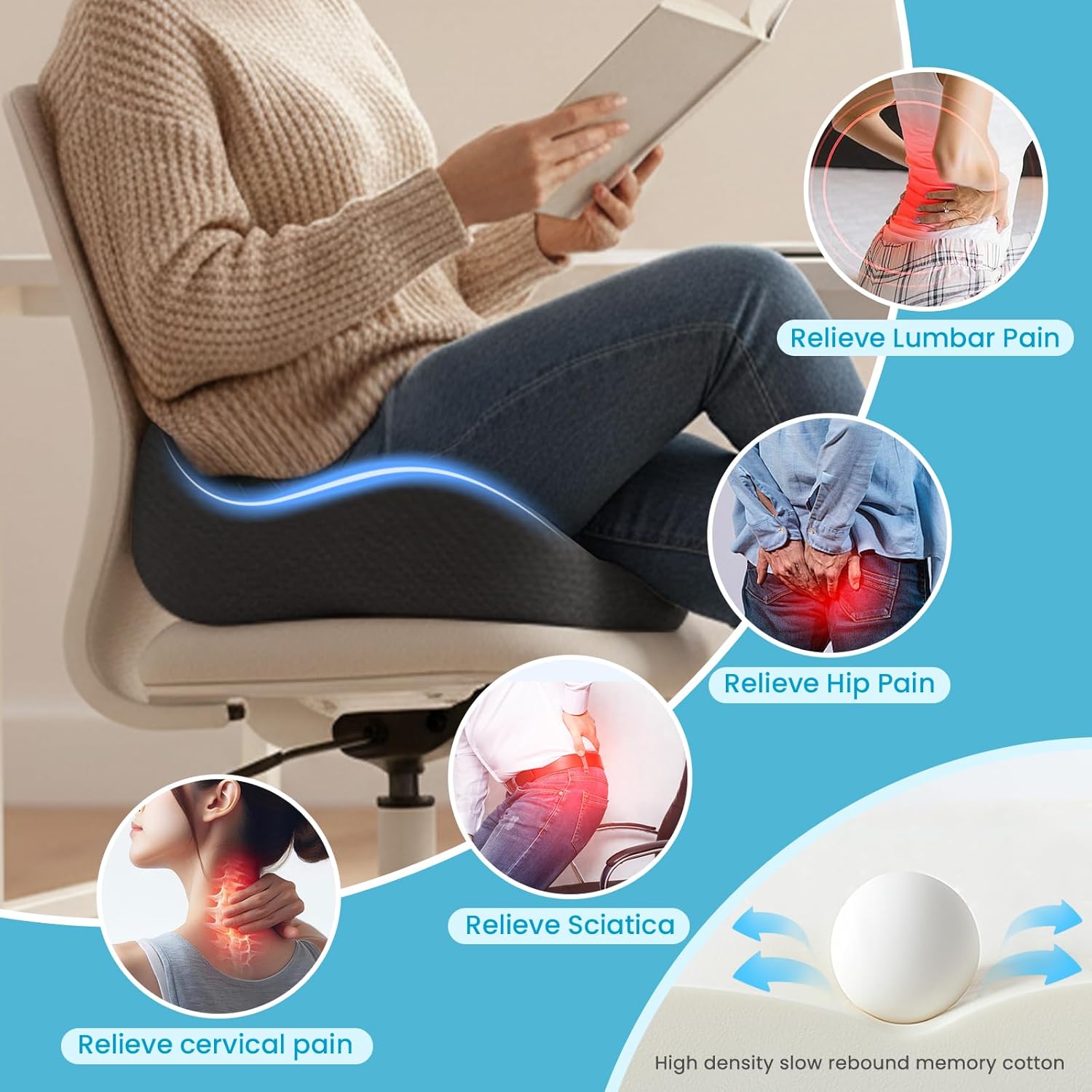 Comfortable Coccyx Seat Cushion 🛋️ - Perfect for Wheelchairs & Office Chairs